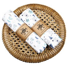 Load image into Gallery viewer, Muslin Swaddle Wrap - Happy Rainbow, Blue Forest
