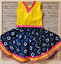 Load image into Gallery viewer, Yellow and Indigo Floral Girls Lehenga Set