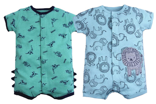 Baby Romper Shorts Combo- Little Lion Cub and Naughty Dino