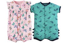 Load image into Gallery viewer, Baby Romper Shorts Combo- Cute Butterfly and Naughty Saurus