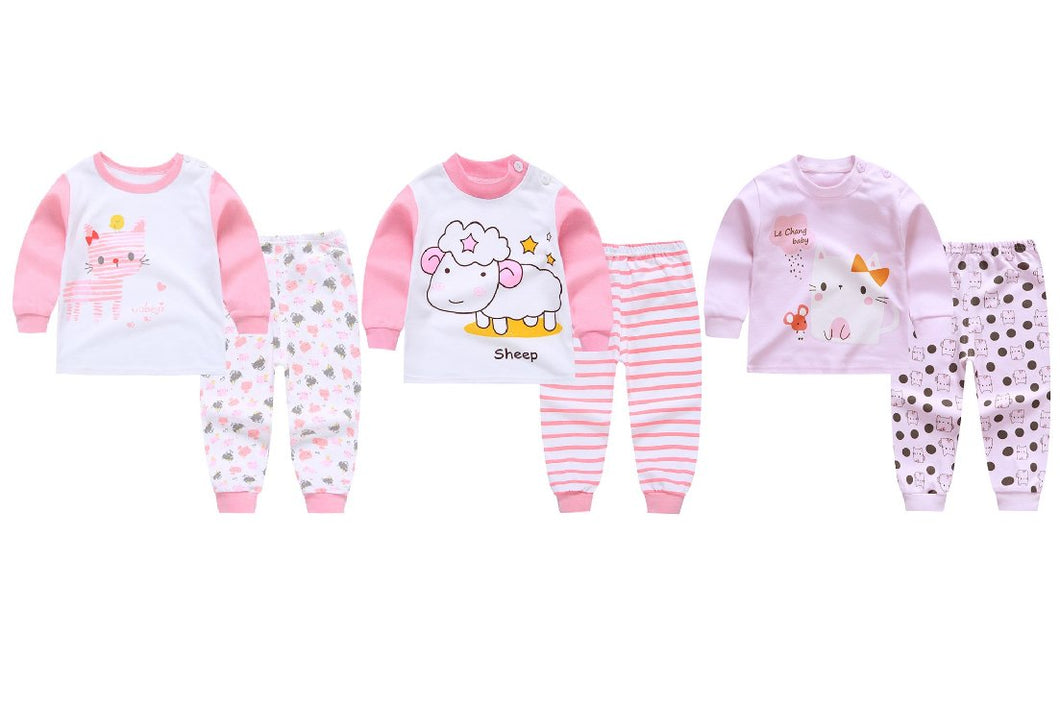Cute Kitten, Happy Llama and Polka Kitten Baby and Toddler Pyjama Set of 3