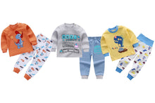 Load image into Gallery viewer, Dino the Racer, Wheels on the Bus and Naughty Dino Baby and Toddler Pyjama Set of 3