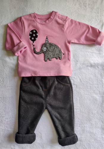 Fleeced Lined Winter Sweatshirt And Trouser Set- Party Like An Elephant And Grey Trouser