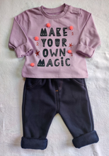 Load image into Gallery viewer, Fleeced Lined Winter Sweatshirt And Trouser Set- Make Your Own Magic And Navy Blue Trouser