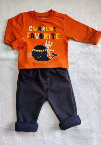 Fleeced Lined Winter Sweatshirt And Trouser Set- Pirate Whale And Navy Blue Trouser