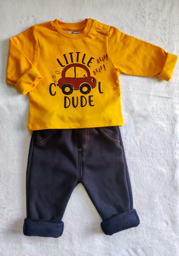 Fleeced Lined Winter Sweatshirt And Trouser Set- Cool Dude And Navy Blue Trouser