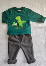 Load image into Gallery viewer, Fleeced Lined Winter Sweatshirt And Trouser Set- Roar the Dinosaur And Grey Trouser