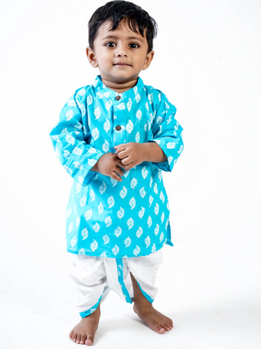 Azure Blue Print Boys Dhoti Kurta