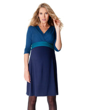 Load image into Gallery viewer, Ink Teal Wrap Maternity and Nursing Dress