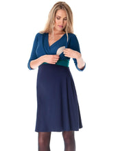 Load image into Gallery viewer, Ink Teal Wrap Maternity and Nursing Dress