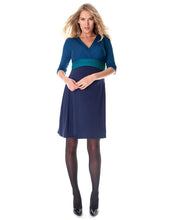 Load image into Gallery viewer, Ink Teal Wrap Maternity and Nursing Dress