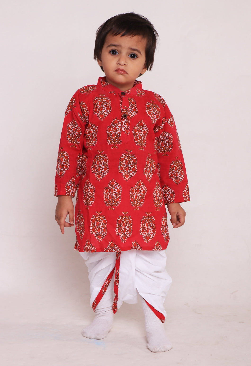 Maroon And White Dhoti Kurta Set