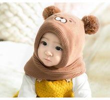 Load image into Gallery viewer, Pom Pom Baby Winter Cap With Muffler - Brown