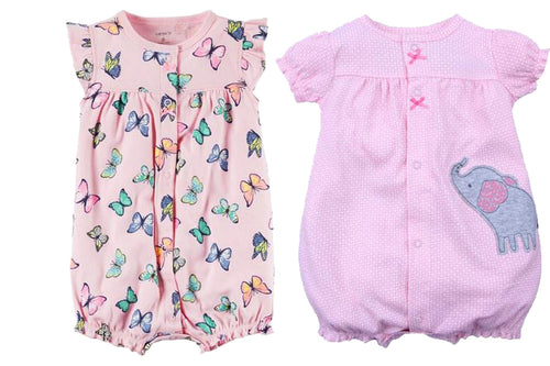 Baby Romper Shorts Combo- Cute Butterfly and Pink Elephant