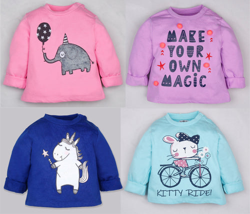 Fleeced Lined Winter Sweatshirt Combo - Elephant, Kitty, Pom Pom and Unicorn