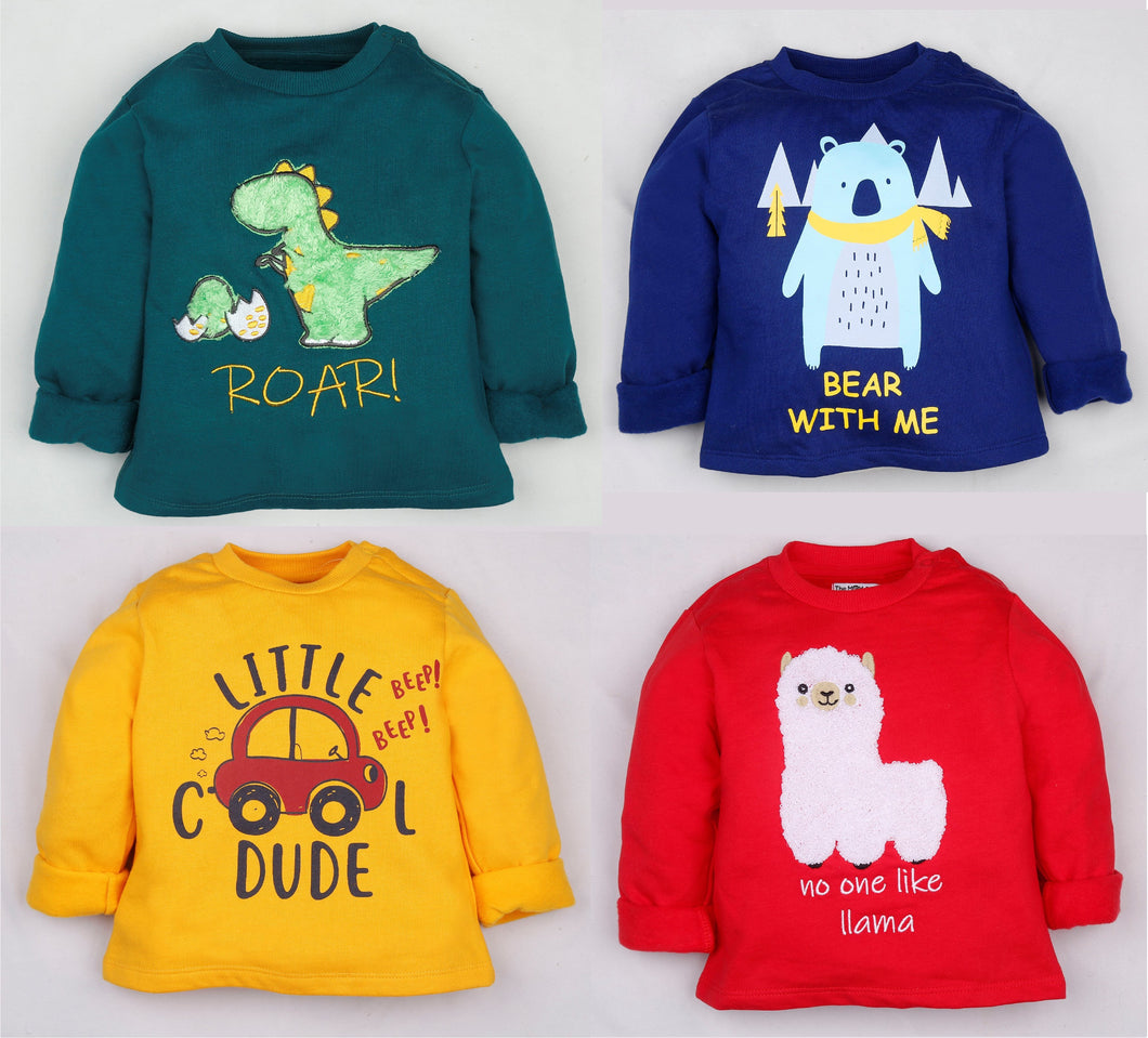 Fleeced Lined Winter Sweatshirt Combo - Dinosaur, Dude, Bear and Llama