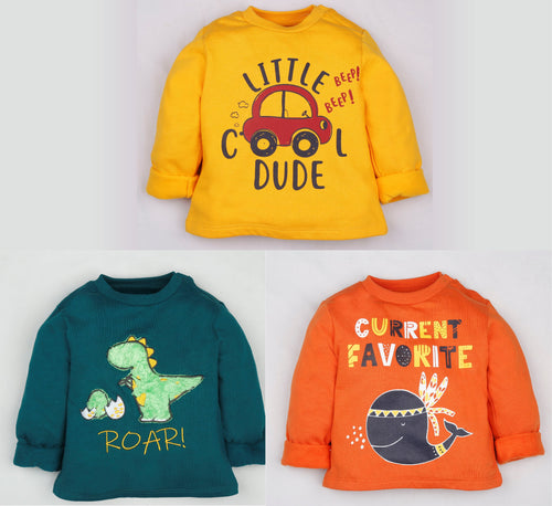 Fleeced Lined Winter Sweatshirt Combo - Dinosaur, Dude and Whale