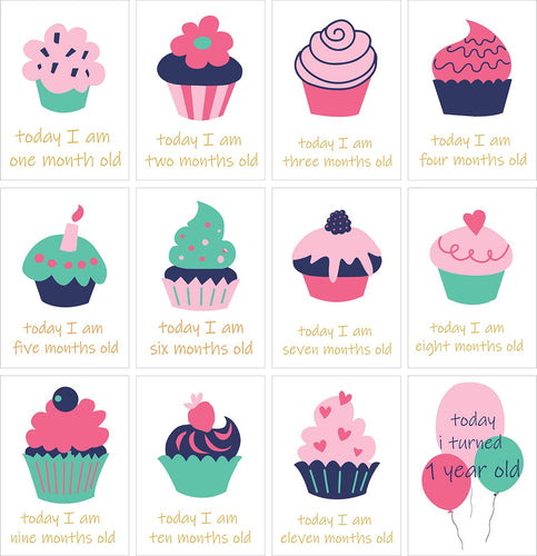 Sweet Cupcake Theme Milestone Cards- (Pack of 24)