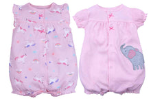 Load image into Gallery viewer, Baby Romper Shorts Combo- Pink Unicorn and Pink Elephant