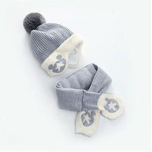 Load image into Gallery viewer, Mickey Woolen Baby Winter Cap With Muffler - Gray