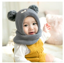 Load image into Gallery viewer, Pom Pom Baby Winter Cap With Muffler - Gray