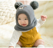 Load image into Gallery viewer, Pom Pom Baby Winter Cap With Muffler - Gray