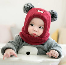 Load image into Gallery viewer, Pom Pom Baby Winter Cap With Muffler - Maroon