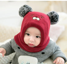 Load image into Gallery viewer, Pom Pom Baby Winter Cap With Muffler - Maroon