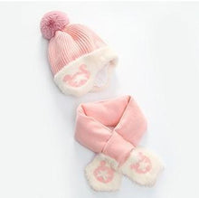 Load image into Gallery viewer, Mickey Woolen Baby Winter Cap With Muffler - Pink