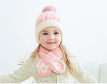 Load image into Gallery viewer, Mickey Woolen Baby Winter Cap With Muffler - Pink