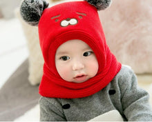 Load image into Gallery viewer, Pom Pom Baby Winter Cap With Muffler - Red