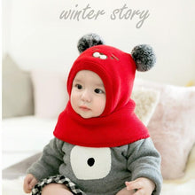 Load image into Gallery viewer, Pom Pom Baby Winter Cap With Muffler - Red