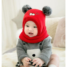 Load image into Gallery viewer, Pom Pom Baby Winter Cap With Muffler - Red