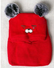 Load image into Gallery viewer, Pom Pom Baby Winter Cap With Muffler - Red