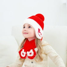 Load image into Gallery viewer, Mickey Woolen Baby Winter Cap With Muffler - Red