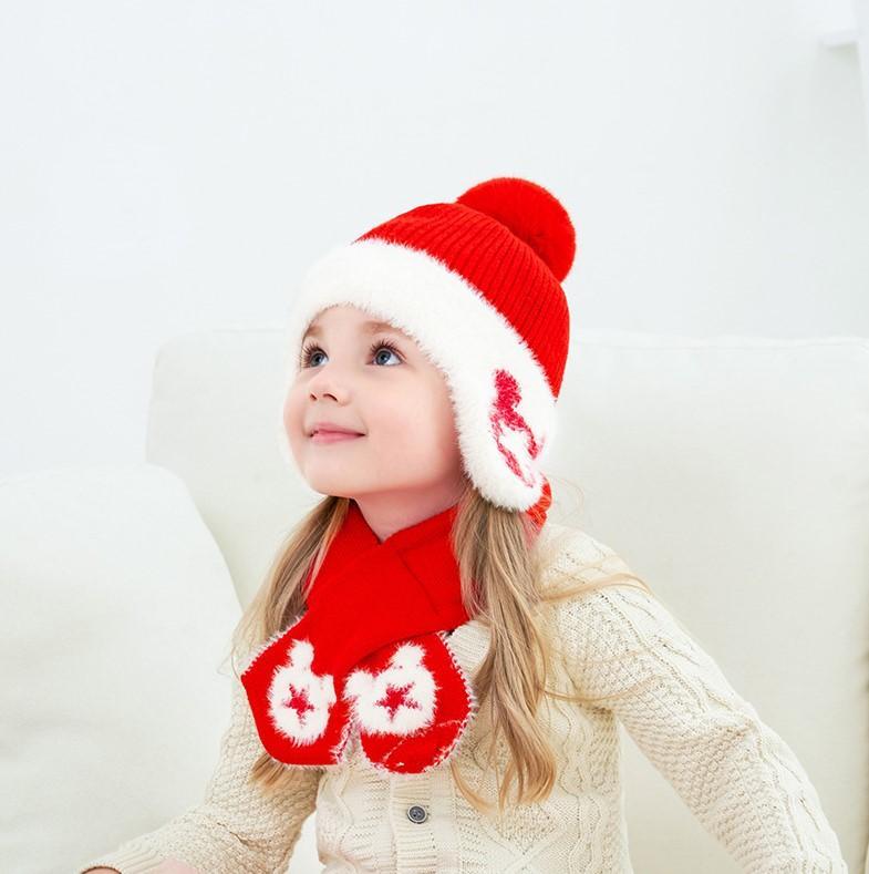 Mickey Woolen Baby Winter Cap With Muffler - Red