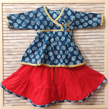Load image into Gallery viewer, Indigo And Red Girls Anarkali Sharara Set