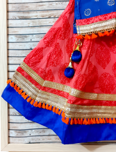 Load image into Gallery viewer, Blue and Red Lehenga Choli Set- Close up
