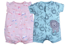 Load image into Gallery viewer, Baby Romper Shorts Combo- Pink Unicorn and Little Lion Cub 