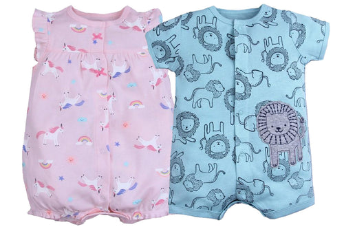 Baby Romper Shorts Combo- Pink Unicorn and Little Lion Cub 