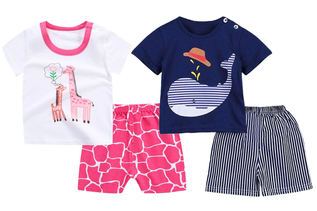 Little Blue Whale and Gypsy the Giraffe Baby and Toddler Shorts Set of 2