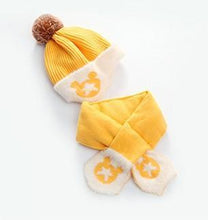 Load image into Gallery viewer, Mickey Woolen Baby Winter Cap With Muffler - Yellow